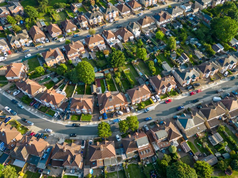 An aerial view of a residential area of Ipswich, Suffolk, UK