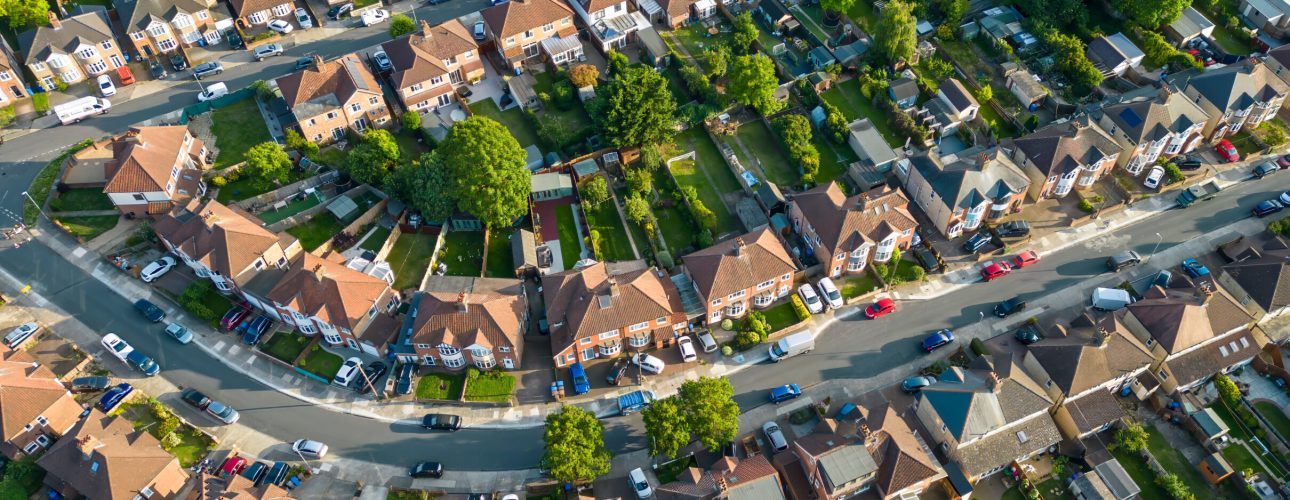 An aerial view of a residential area of Ipswich, Suffolk, UK